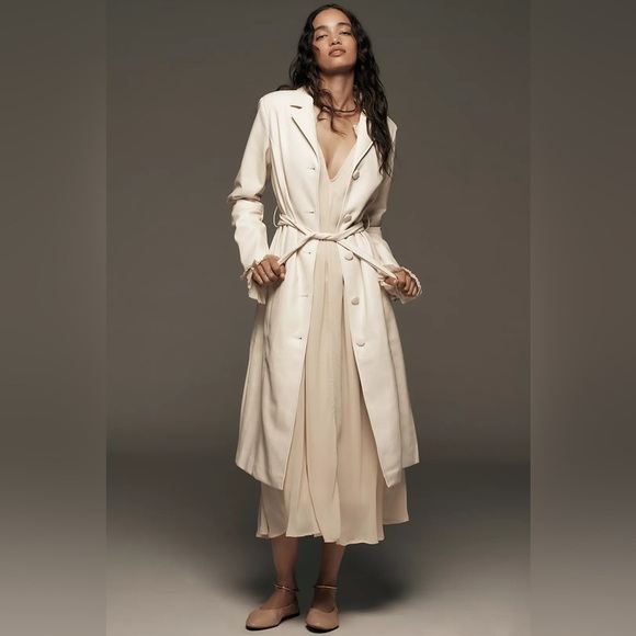 NWT! Anthropologie Ivory Avec Les Filles Faux Leather Belted Long Coat - Medium💎 - Picture 1 of 6